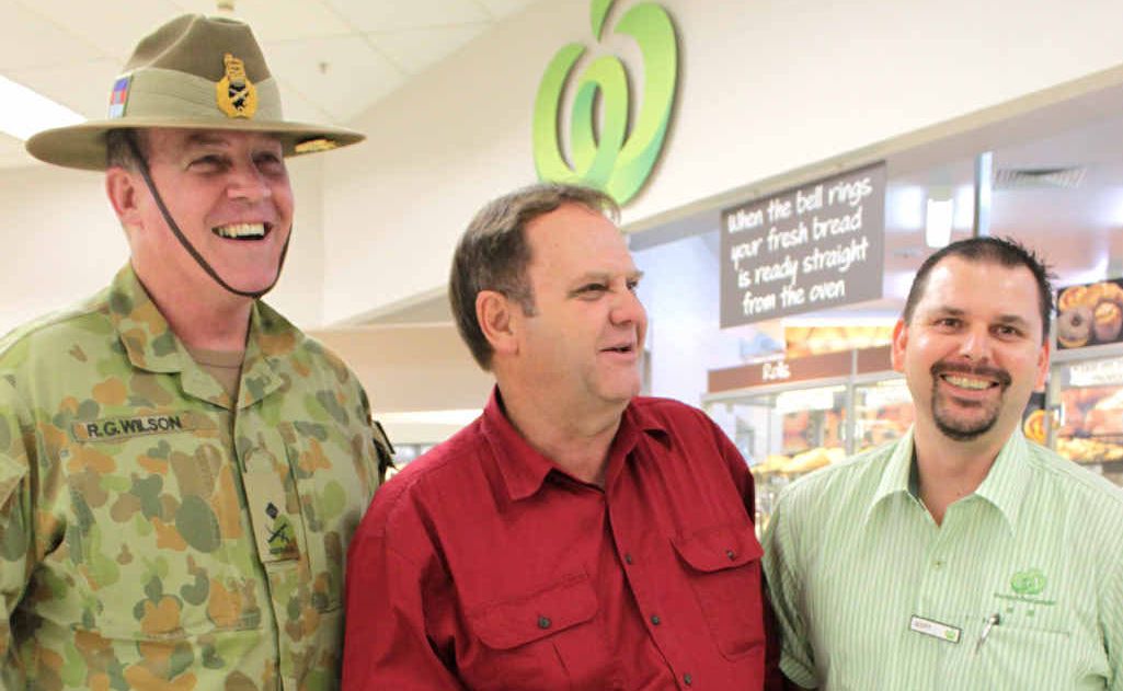 Major-General Dick Wilson, Mayor Peter Maguire and Woolworths QLD trading support manager Scott Wallace. Major-General Dick Wilson, Mayor Peter Maguire and Woolworths QLD trading support manager Scott Wallace.